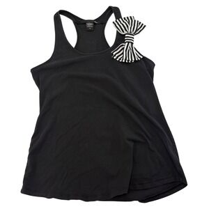 Ellison Womens Racerback Tank Top Black Striped Shoulder Bow HT1135 Size Large